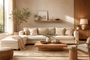 Beiges Wohnzimmer mit Holz: 20 gemütliche Wohnideen