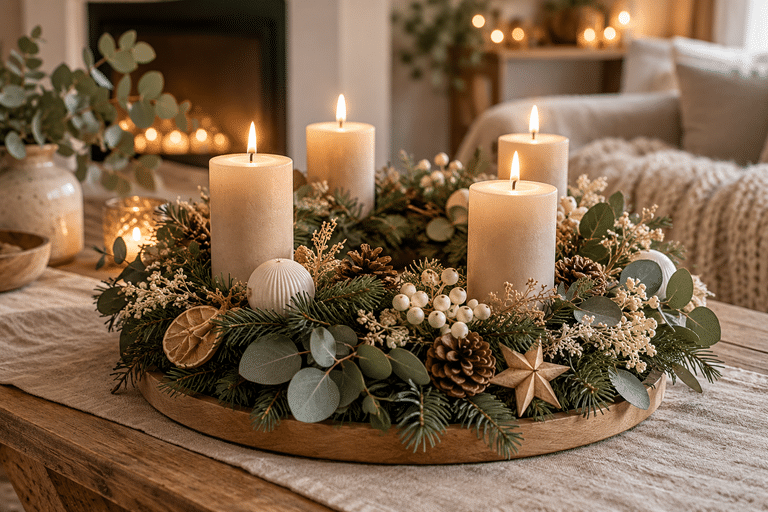 Skandinavischer Adventskranz: 22 moderne Ideen in Beige, Grün & Naturtönen